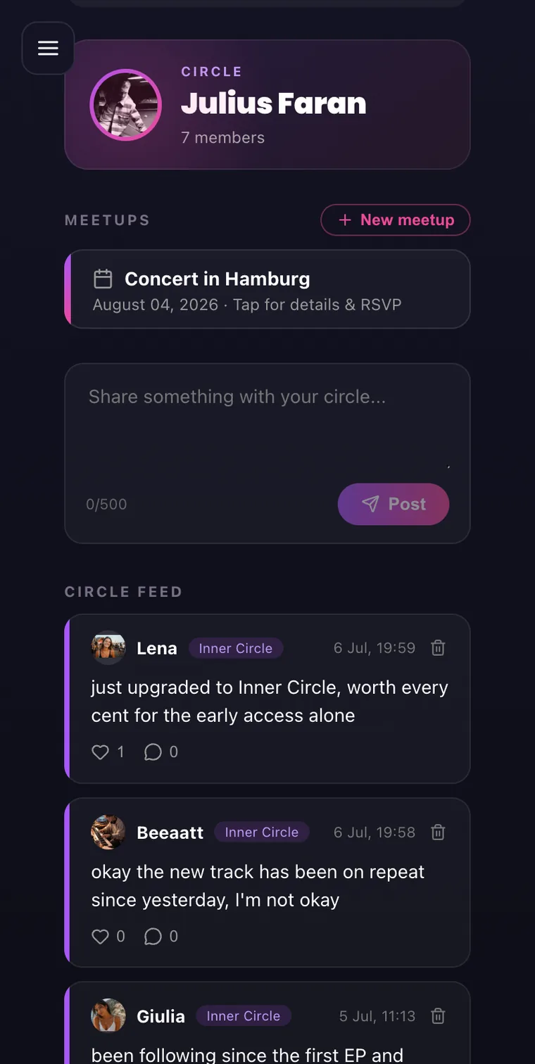 Musikeers Circles - fan community and local scene discovery for independent artists
