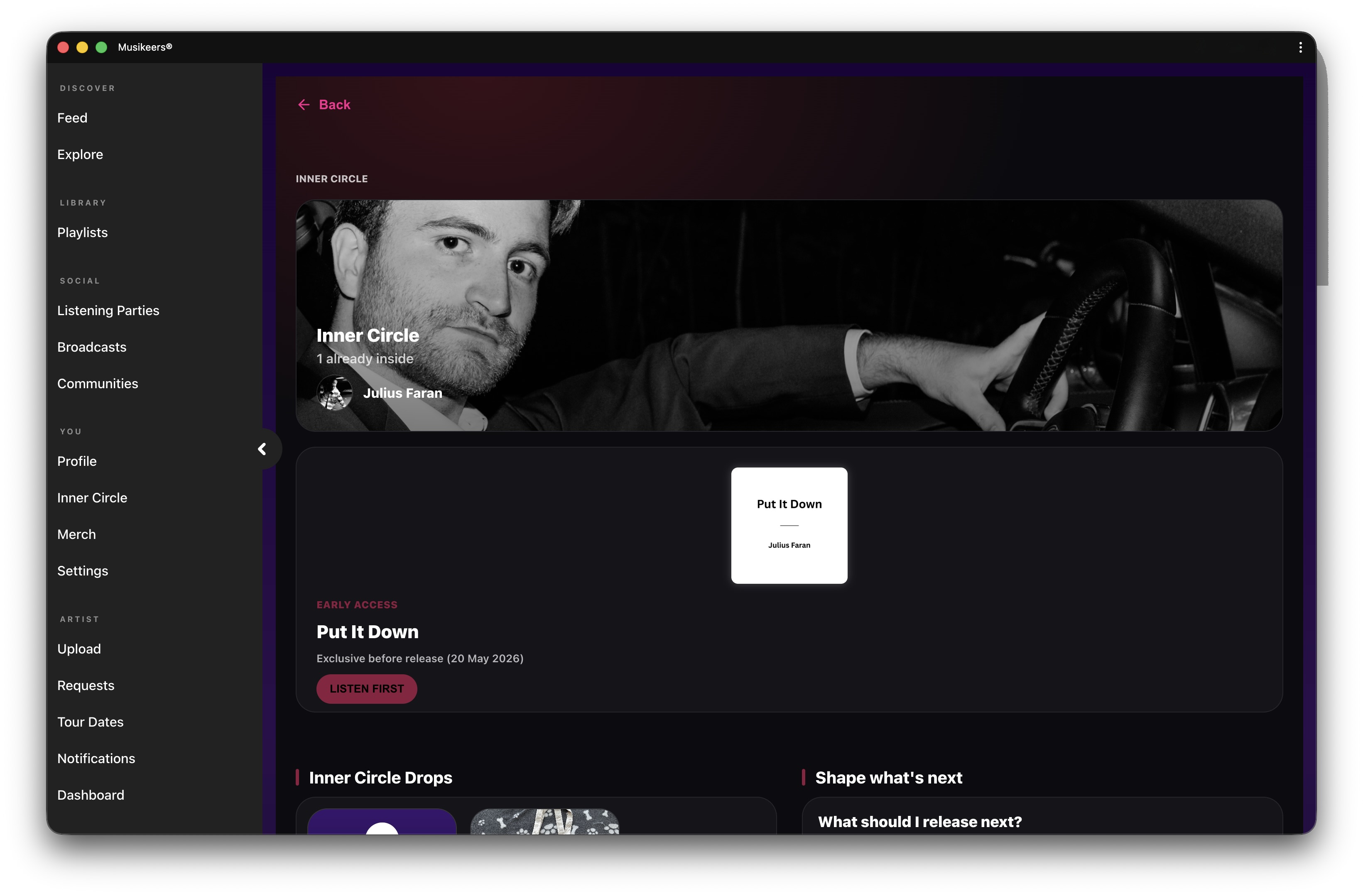 Musikeers Inner Circle – Web App