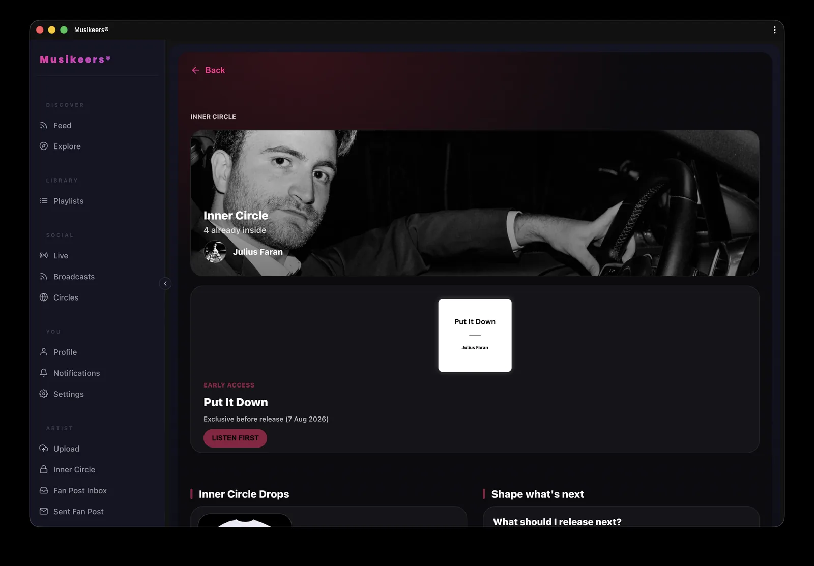 Musikeers Inner Circle – Web App