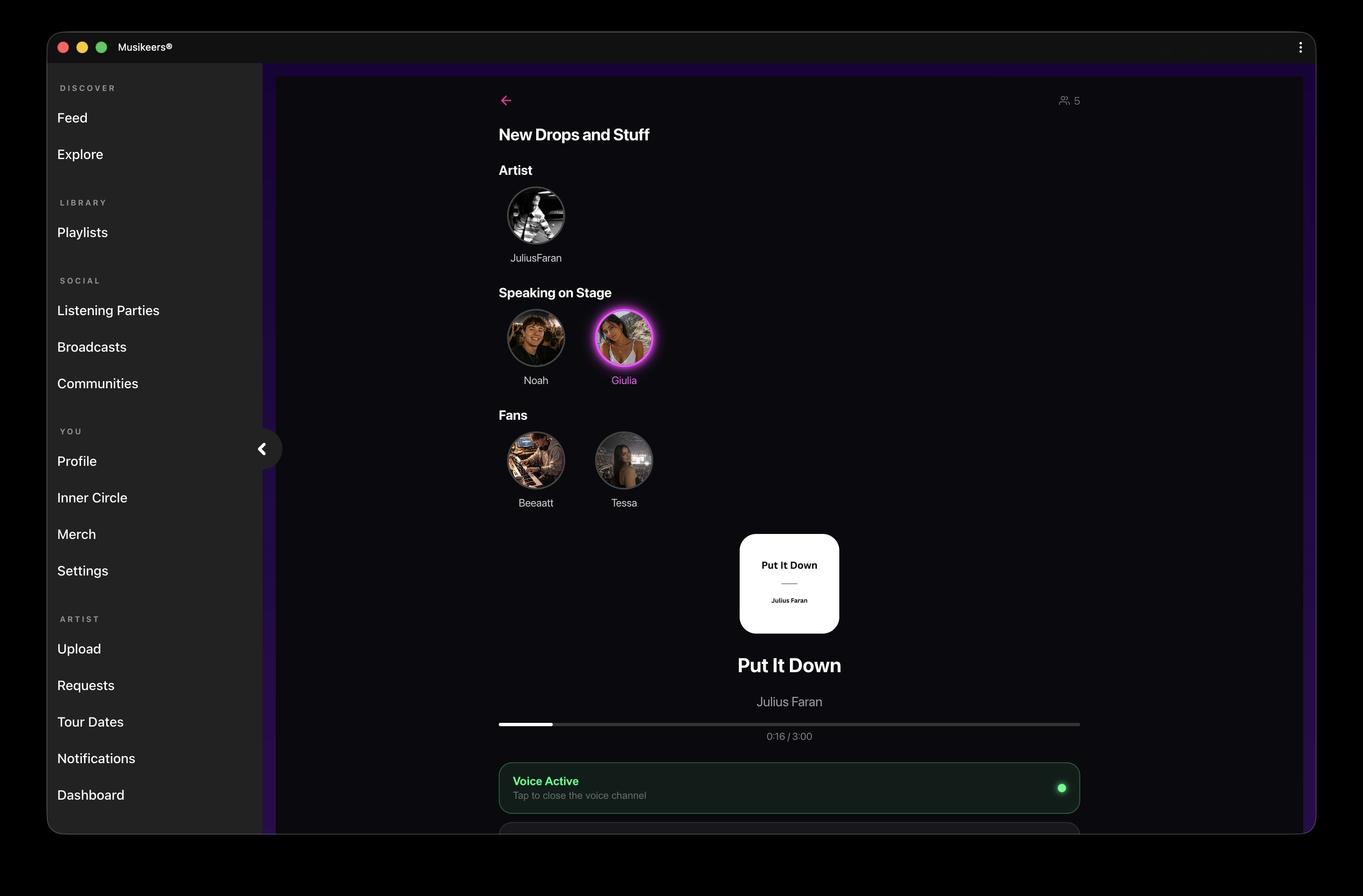 Musikeers Listening Party – Web App
