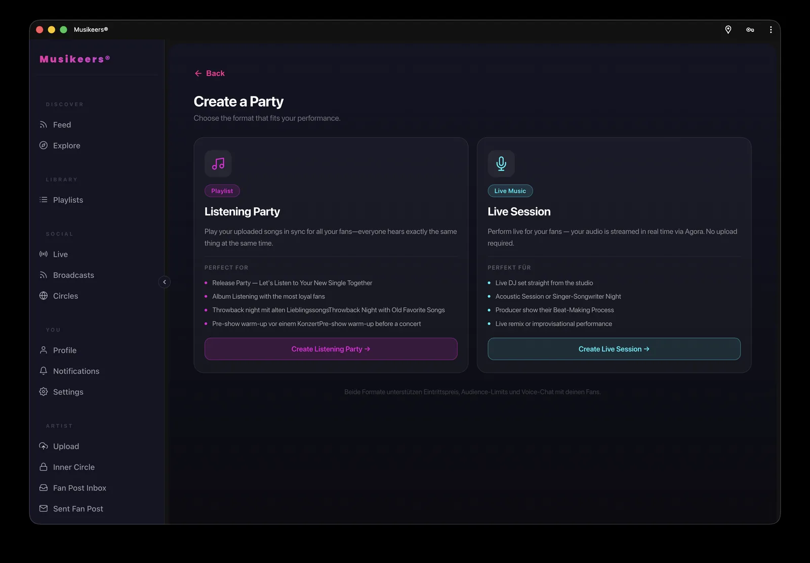 Musikeers Listening Party – Web App